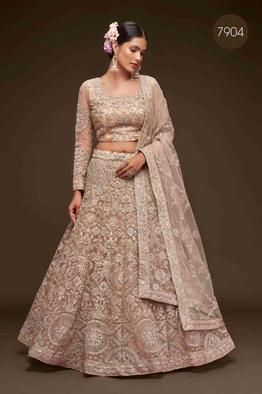 The shimmers vol 1 Soft Net Royal Beige Wholesale lehenga market in Mumbai
